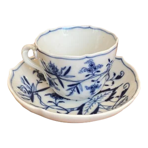 Mid 20th Century Vintage Meissen Blue Onion Espresso Cup and Saucer