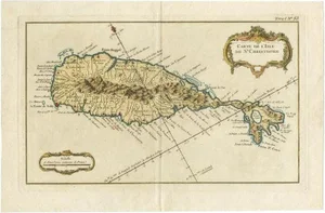 Map of the Island of Saint Christopher or St. Kitts in the Caribbean, 1765