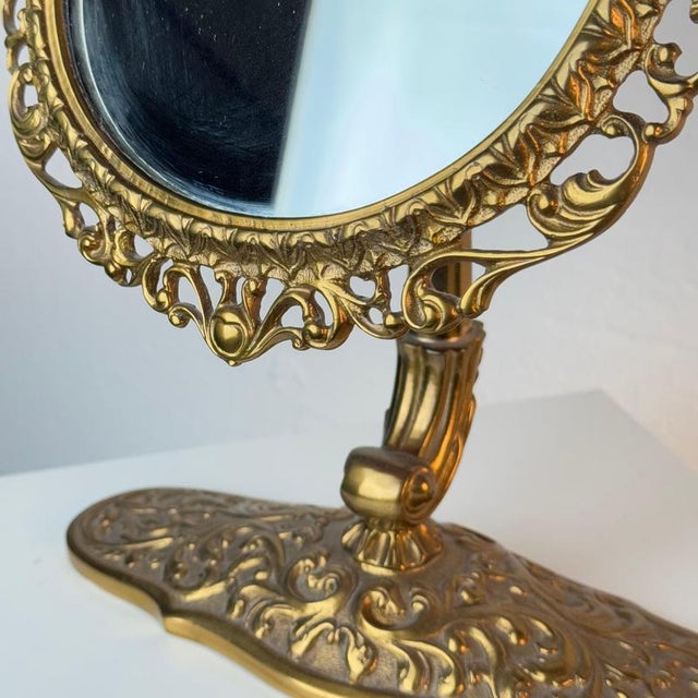 Metal Italian Liberty Gilt Brass Table Mirror with Pierced Frame, 1900s For Sale - Image 7 of 18