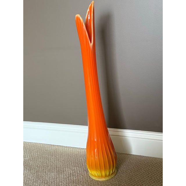 Vintage 60's Bittersweet l.e. Smith Orange Art Glass Swung Vase 30 1/2" Tall MCM Handblown Floor Vase For Sale - Image 10 of 15