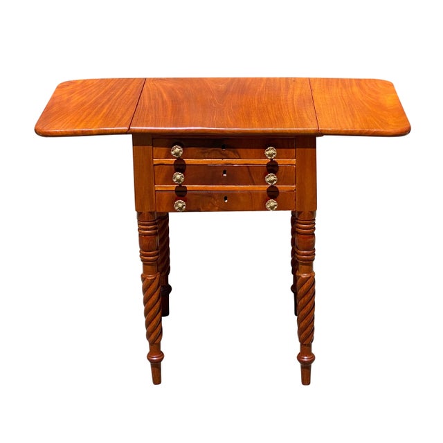 Early 19th Century Antique Mahogany 3 Drawer Worktable with Rope Carved Legs For Sale - Image 10 of 13