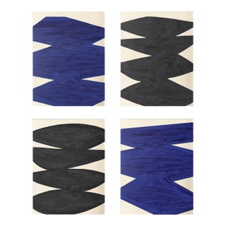 "Affirmations in Black/Blue" - 18" X 24" Modern Paintings by Nicolette Capuano - Set of 4 For Sale