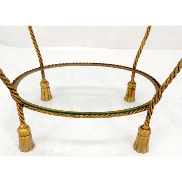 Italian Gold Gilt Steel Rope Style Kidney Shape Glass top Side Lamp Table Mint For Sale - Image 12 of 17