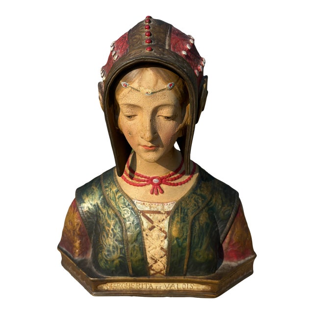 Renaissance Revival Polychrome Plaster Bust, Circa 1920. For Sale