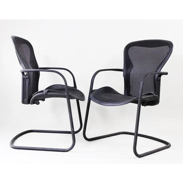 Herman Miller Aeron Ergonomic Side Chairs, Black Tubular Metal Frames