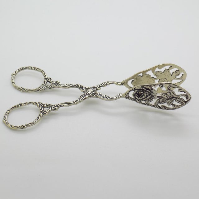 Vintage Italian Handmade Genuine Silver Decorative Sugar Cube Tonges with Rose Flower Motif, 1970s For Sale - Image 4 of 13