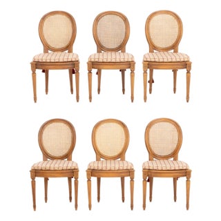 Set of Six Louis XVI Style Cane-Paneled Walnut Dining Chairs For Sale