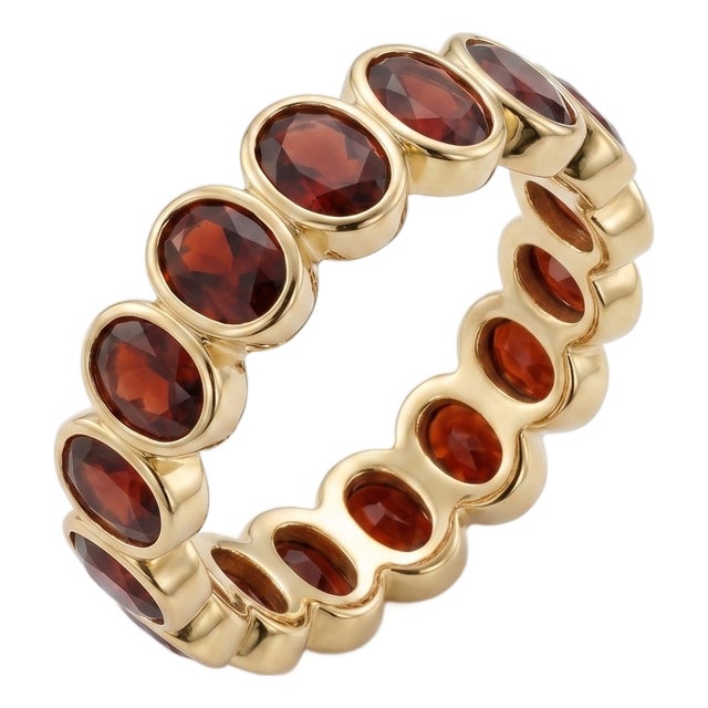 Natural Garnet Anniversary Band Ring | Bezel-Set Eternity Gemstone Ring Us 7 For Sale