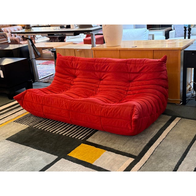 Ligne Roset Michel Ducaroy for Ligne Roset Togo Armless Sofa, Alcantara Goya Red For Sale - Image 4 of 12
