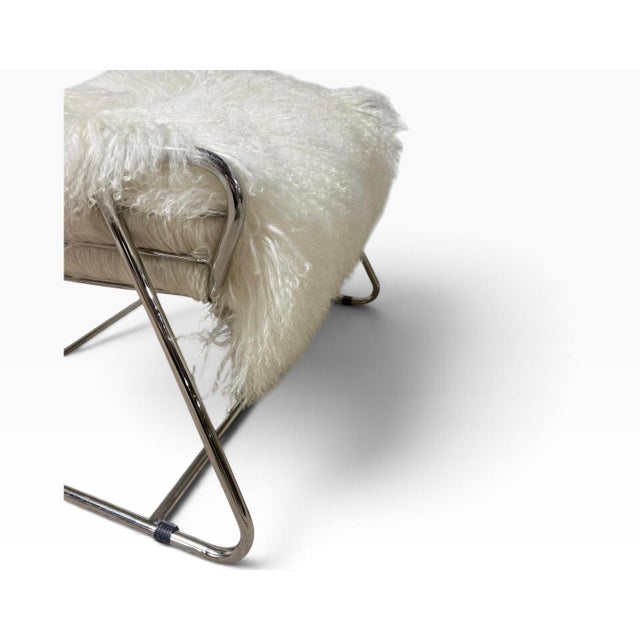 Polished Stainless Steel and Shearling Chair and Ottoman, 2000s For Sale In Philadelphia - Image 6 of 9