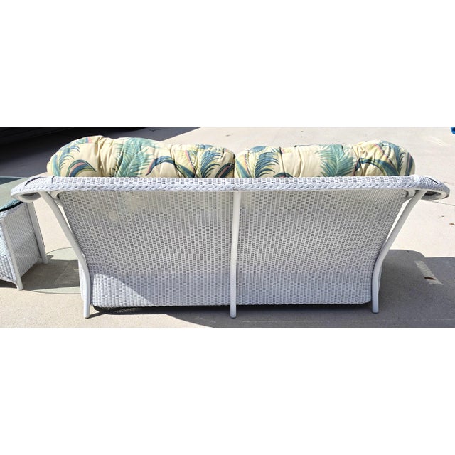 1980s Lloyd Flanders English Garden Loom Wicker 3 Piece Patio Set Indoor Outdoor For Sale - Image 5 of 16