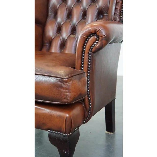 Leather Chesterfield Wingchair For Sale - Image 9 of 12