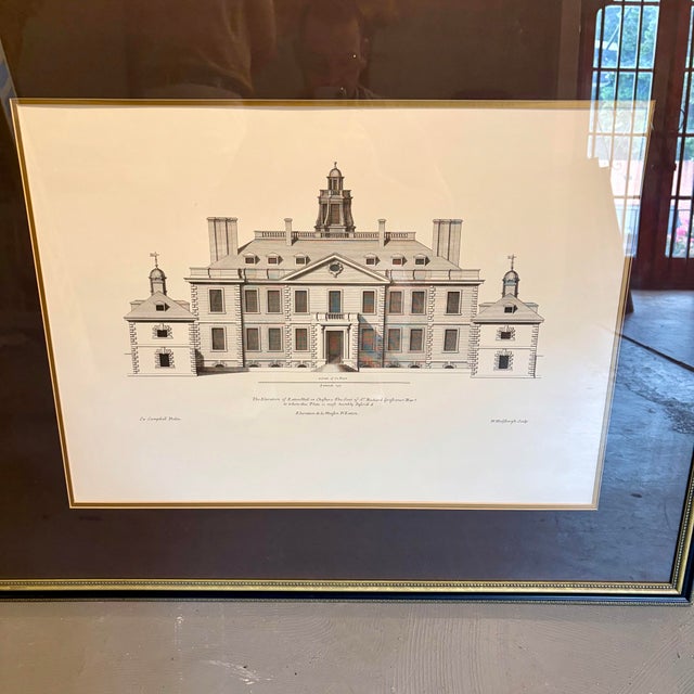 A handsome architectural print depicting Eaton Hall in Cheshire, the historic seat of Sir Richard Grosvenor, presented in...