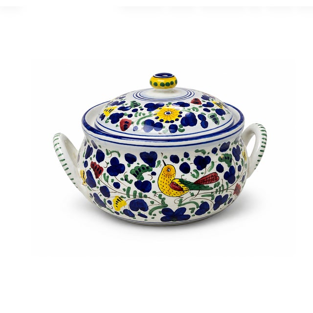 Mediterranean Vintage Fima Deruta Italy Hand-Painted Arabesco Bird Soup Tureen & Ladle Set For Sale - Image 3 of 5