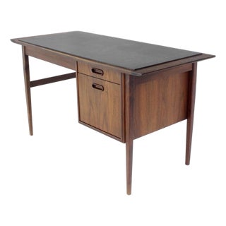 1970s MCM Sleek Walnut Desk Slate Top For Sale
