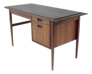 1970s MCM Sleek Walnut Desk Slate Top