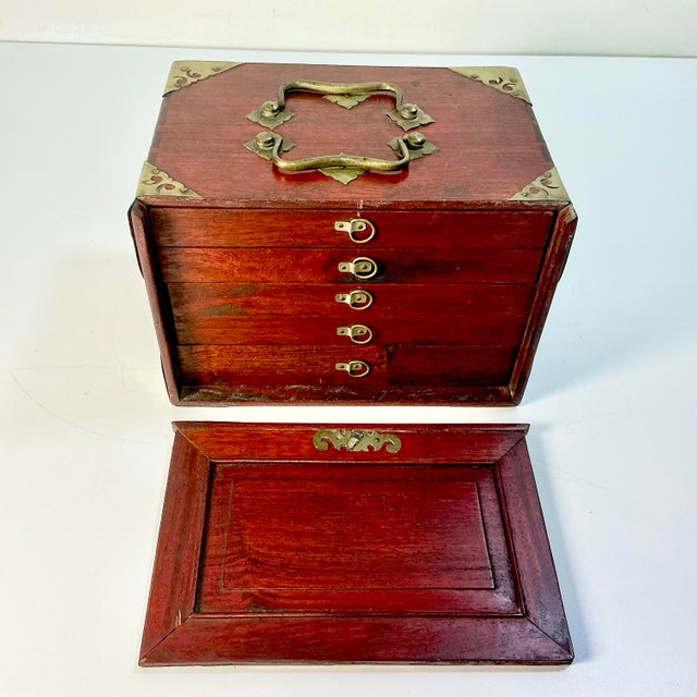 Antique Chinese Boho Chic Chinoiserie Mahjong Game Set, Rosewood & Brass Box. For Sale - Image 15 of 15