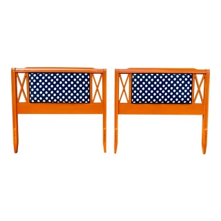 Vintage Wood Twin Headboards Orange With Dots - a Pair For Sale