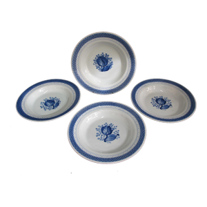 Royal Copenhagen 950 Aluminia Faience Tranquebar Blue 10" Soup Bowl 4pc Set