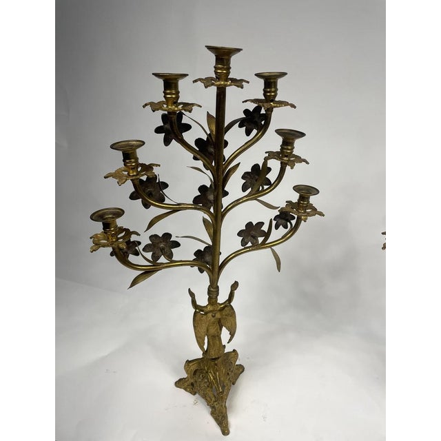 Antique Candleholders in Golden Bronze, Set of 2 For Sale - Image 11 of 15