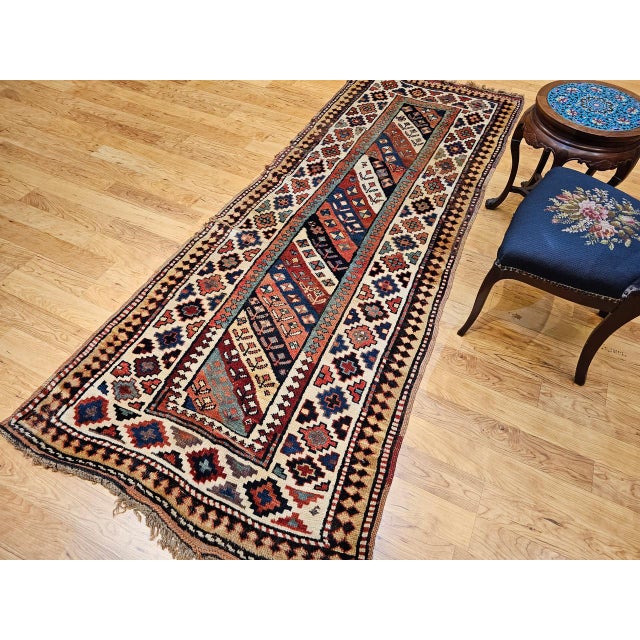 19th Century 19th Century Gendje Kazak Runner, Hand-Knotted, Wool Pile, Caucasus, 4' x 9' For Sale - Image 5 of 18