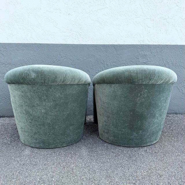 Postmodern Sculpted Sage Mint Green Velvet Lounge Chairs - A Pair For Sale - Image 12 of 12