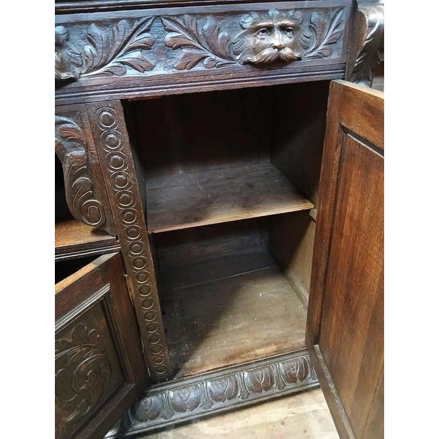 Wood Mid-19th Century Victorian Gothic Revival Carved Oak Sideboard For Sale - Image 7 of 15