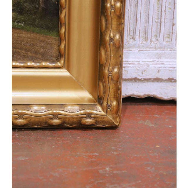 Green 19th Century French Barbizon Style Landscape With Cattle in Gilt Frame For Sale - Image 8 of 9