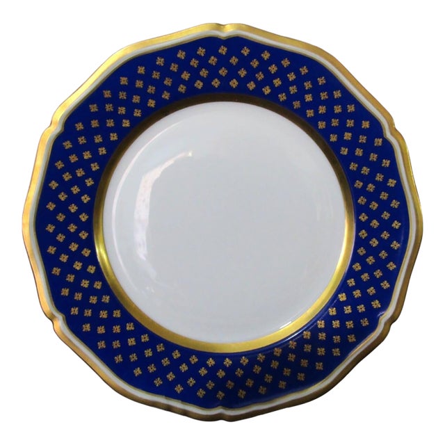 1920's Ceralene Malmaison Raynaud Limoges France Cobalt and Gold Star Lunch Plate Rooster Mark For Sale