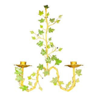 Late 20th Century French Toleware Ivy Double Arm Candle Sconce For Sale