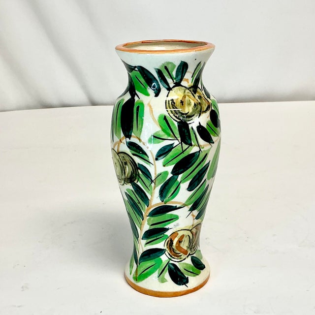 Ceramic 1950s Vintage Mediterranean Italian Style Hand Painted Olive Motif Vase. For Sale - Image 7 of 11