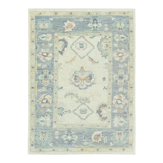 Turkish Oushak Rug Modern Gray, Multicolor, Handwoven Rug 5'1" X 6'1" For Sale