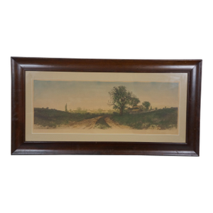 Antique 1890 Ernest C Rost New England Farmhouse Landscape Etching 42"