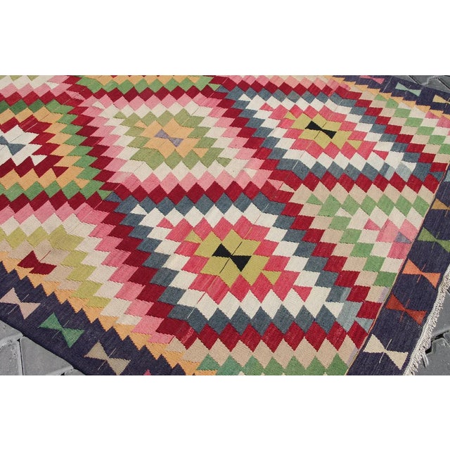 Beige Vintage Turkish Kilim Rug - 118.5"x 67" For Sale - Image 8 of 11