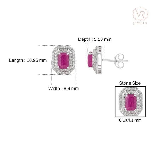 Contemporary 1.64ct Ruby & Double Halo Diamond Earrings in 14k Gold- 2 Pieces For Sale - Image 13 of 17