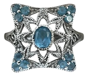 Regal 10k White Gold Aqua Ring Size 6