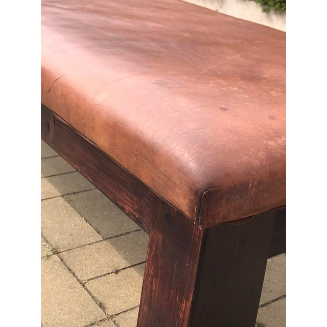 Industrial Vintage Leather Bench,1930s For Sale - Image 3 of 7