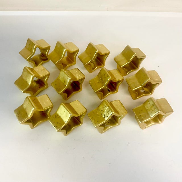 1980s Postmodern Hollywood Regency Boho Chic Ceramic Star Napkin Rings - Set of 12 For Sale - Image 6 of 9