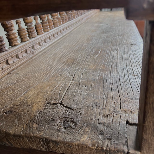 Large Antique Spanish Colonial Carved Hardwood Bench Late 18th / Early 19th Century For Sale - Image 9 of 11