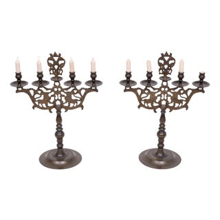 Large Antique Bronze Shabbat Candelabras, Germany, 1900s, Set of 2 For Sale