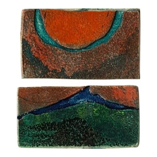 1960s "Duo" Orange, Teal, Green Collagraph Ny Artist Myril Adler For Sale
