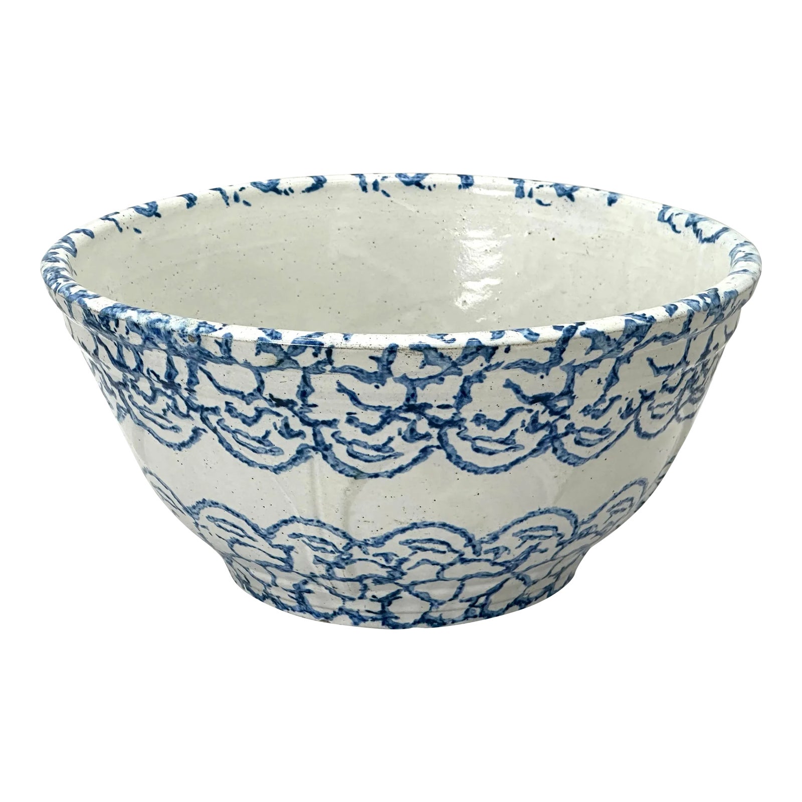 Large 12 3/4 Inch Size Antique American Blue Spongeware Decorated