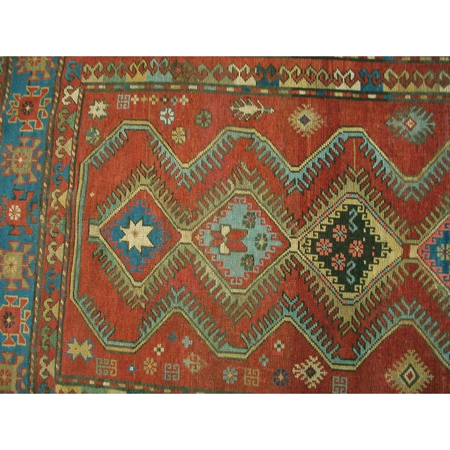 1900s Red Diamond Antique Caucasian Rug 4' 4" X 6' 0" Handknotted Wool Carpet For Sale - Image 4 of 5