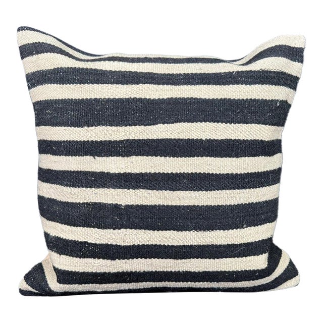Turkish Hemp Pillow Cushion Natural Beige Black Pillow Cushion Cover 20"x20" For Sale