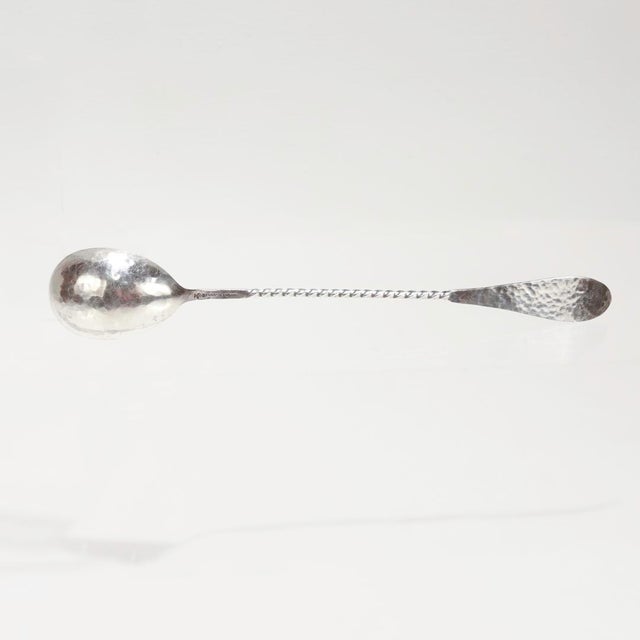 Shreve & Co. Shreve Antique Hammered Sterling Silver Twist Handle Cocktail Spoon / Stirrer For Sale - Image 4 of 8