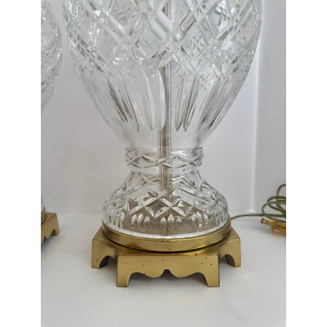 Vintage Neoclassical Diamond-Pattern Glass Urn Table Lamps - Pair For Sale - Image 11 of 13