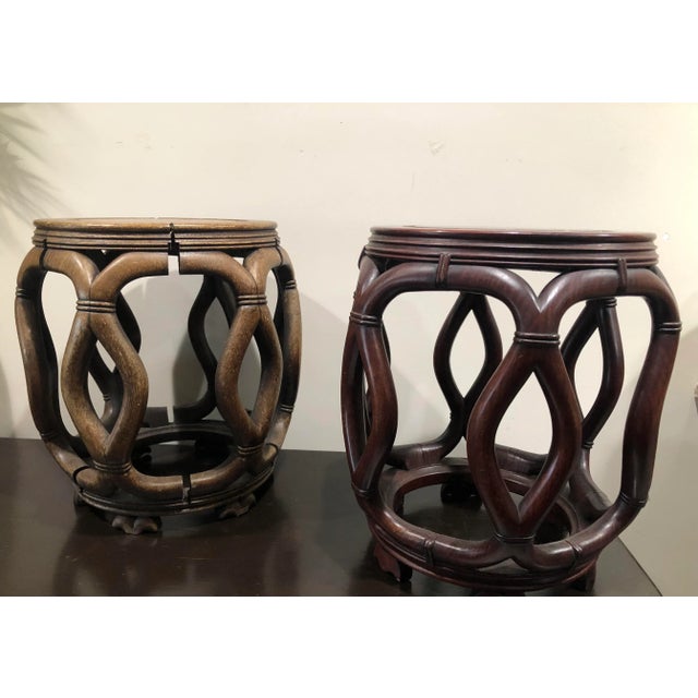 1960s Carved Garden Stools Art Made in Hong Kong - a Pair For Sale - Image 10 of 13
