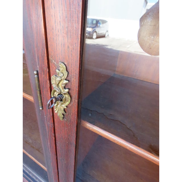 Early 1900s Tiger Oak Long Large China Cabinet Bookcase Cupboard 6583 For Sale - Image 14 of 18