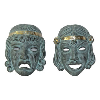 Bronze Theater Drama Masks, 1950s, Set of 2 For Sale