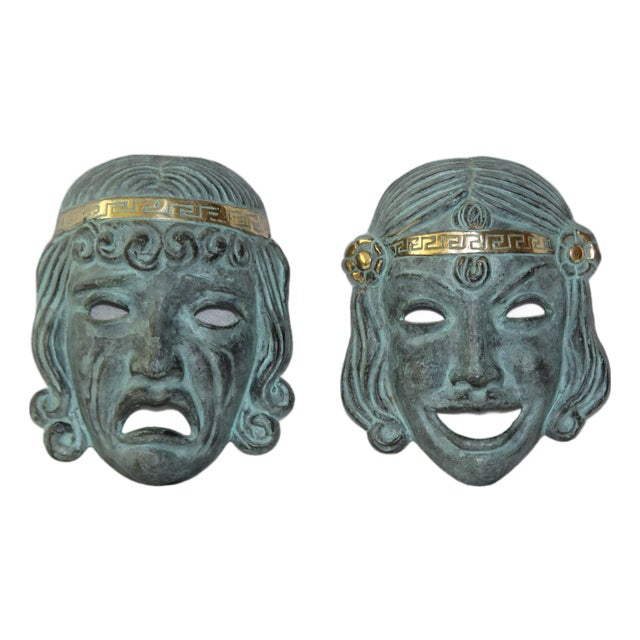 Bronze Theater Drama Masks, 1950s, Set of 2 For Sale